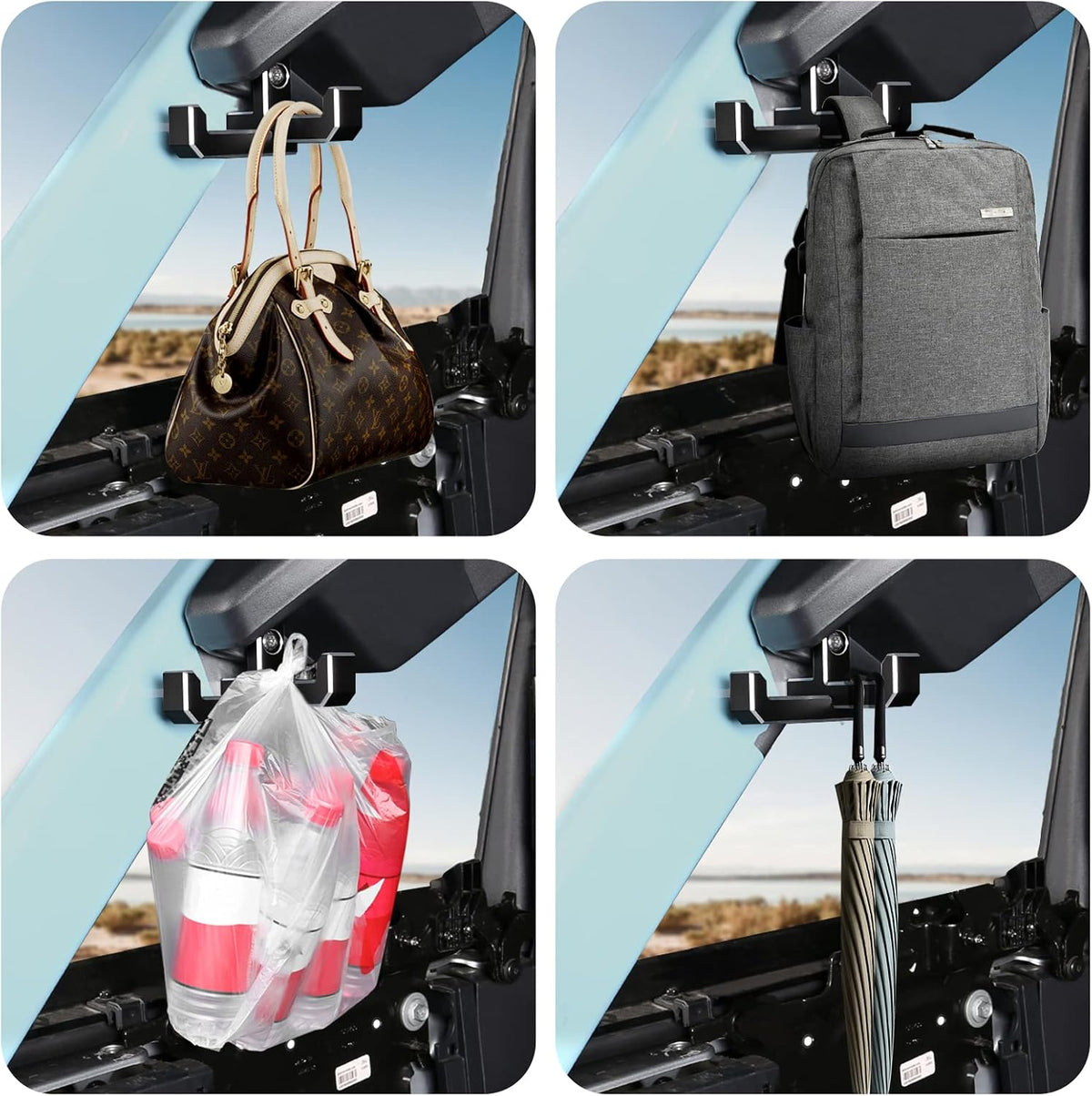 Mabett Aluminum Trunk Grocery Bag Hooks for Ford Bronco Accessories 2026 2021-2025 4-Door Black Interior Organizer (T+J-Shaped)