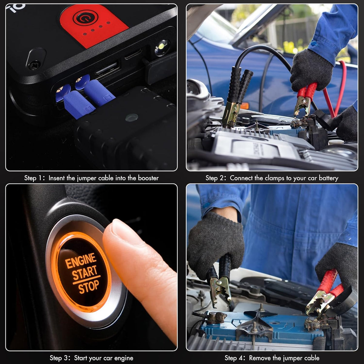 Car Battery Jump Starter, 3000A 12V Jump Starter with USB Quick Charge (UP to 7.0L Gasoline and 5.5L Diesel Engine), Portable Jump Box with 3 Modes Flashlight and Jumper Cable