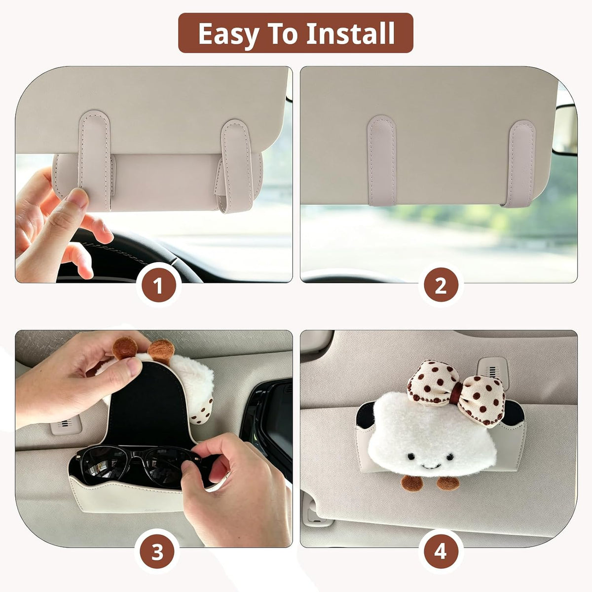 LEIWOOR Cute Cloud Magnetic Leather Sunglass Car Visor Clip Case Holder
