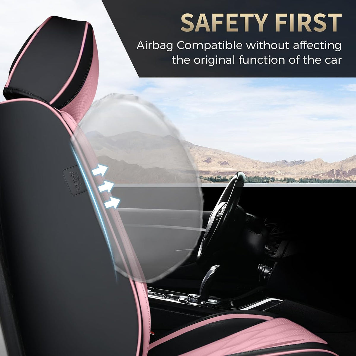 FLORICH Seat Covers Front Pair Pink Car Seat Covers Leather Car Seat Cover Waterproof Automotive Seat Covers Vehicle Seat Interior Cover Universal Fit for Most Cars Sedans Trucks SUV, Black&Pink