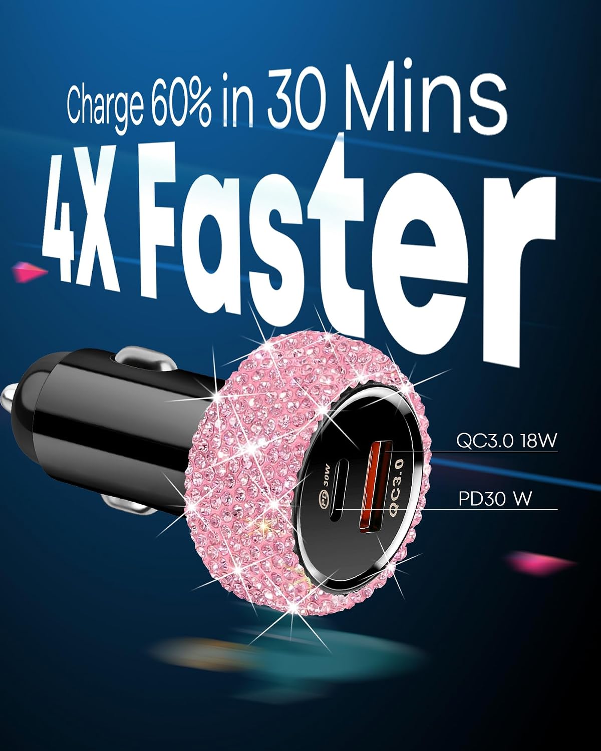 Bling Car Charger,Type C Charger Fast Charging,Cigarette Lighter Adapter