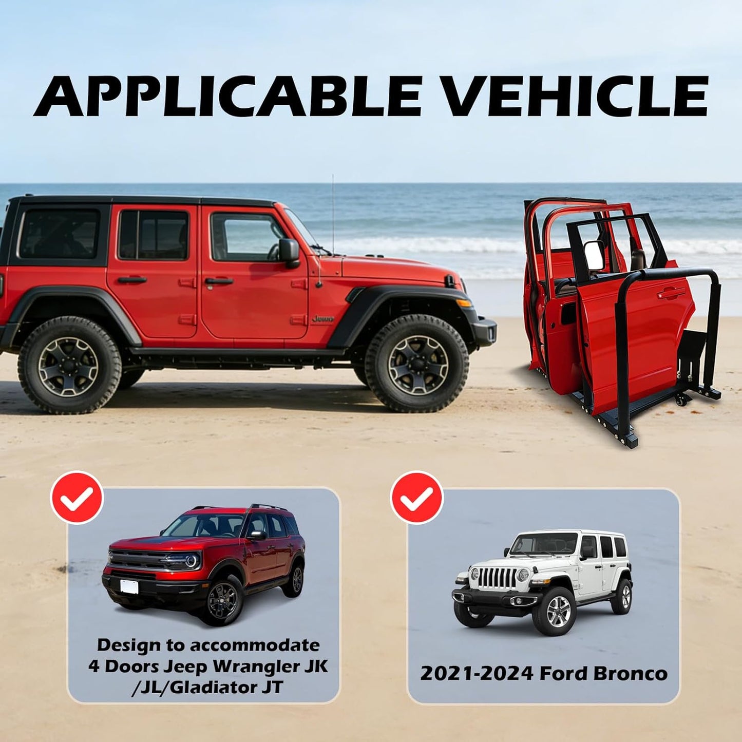 Sliding Movable Stand Bracket Door Cart for 1987-2024 Jeep Wrangler TJ JK JL Gladiator JT | 2021-2024 Ford Bronco 2/4 Door