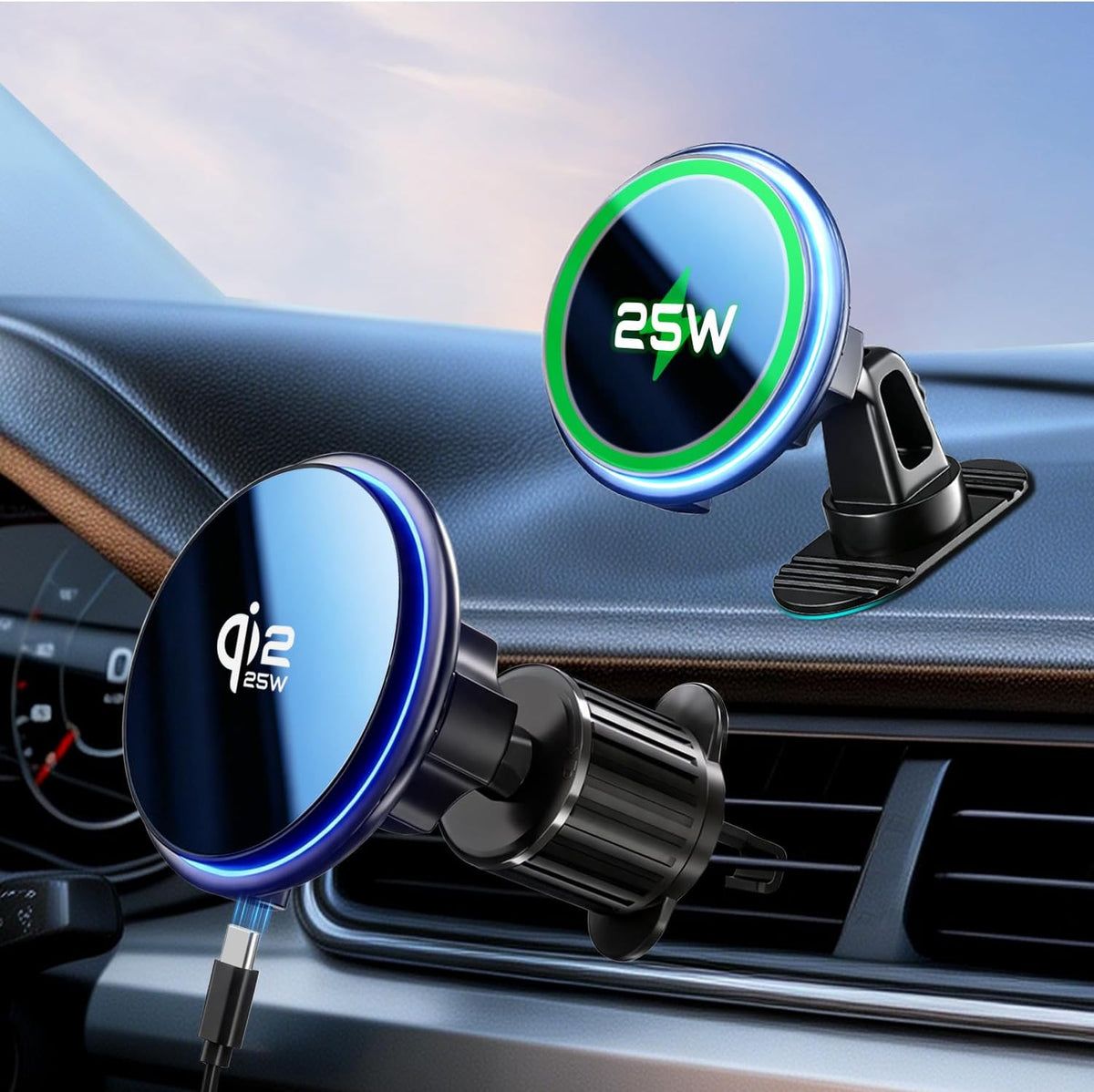 for Qi2.2 25W MagSafe Wireless Car Charger Mount with RGB Light Magnetic