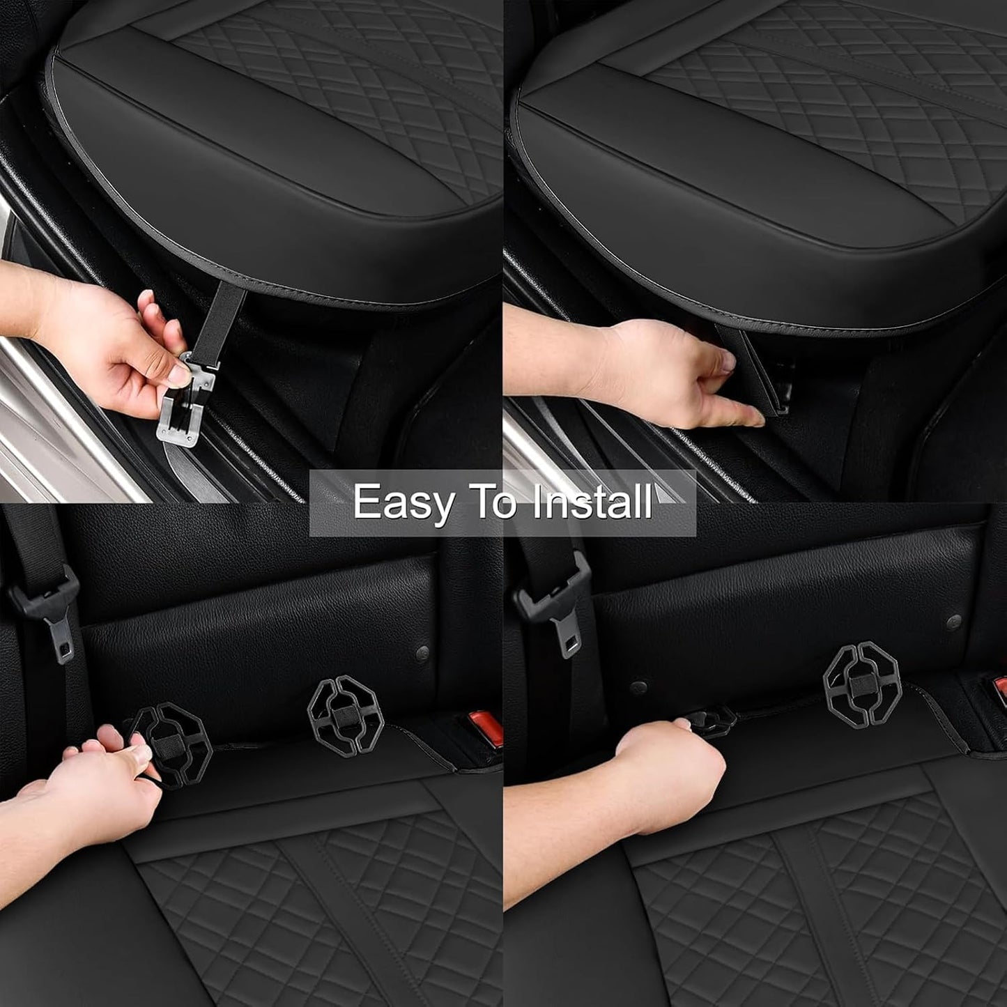 SanQing PU Leather Car Back Seat Covers - Universal Protector for Seat Bottoms - Works with 90% Vehicles (Sedan SUV Truck Mini Van) - Anti-Slip (Black Rear)