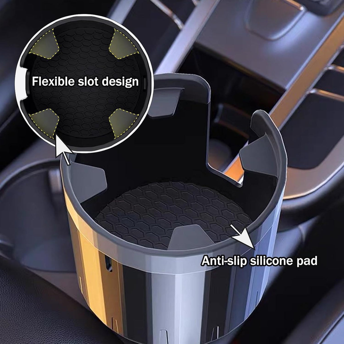 Car Cup Holder Expander with Phone Holder for GMC Acadia SLE SUV 2010-2025, Extra Wide Drink Caddy Adjustable Base for 105mm Bottles Handled Mugs,Without Phone Holder