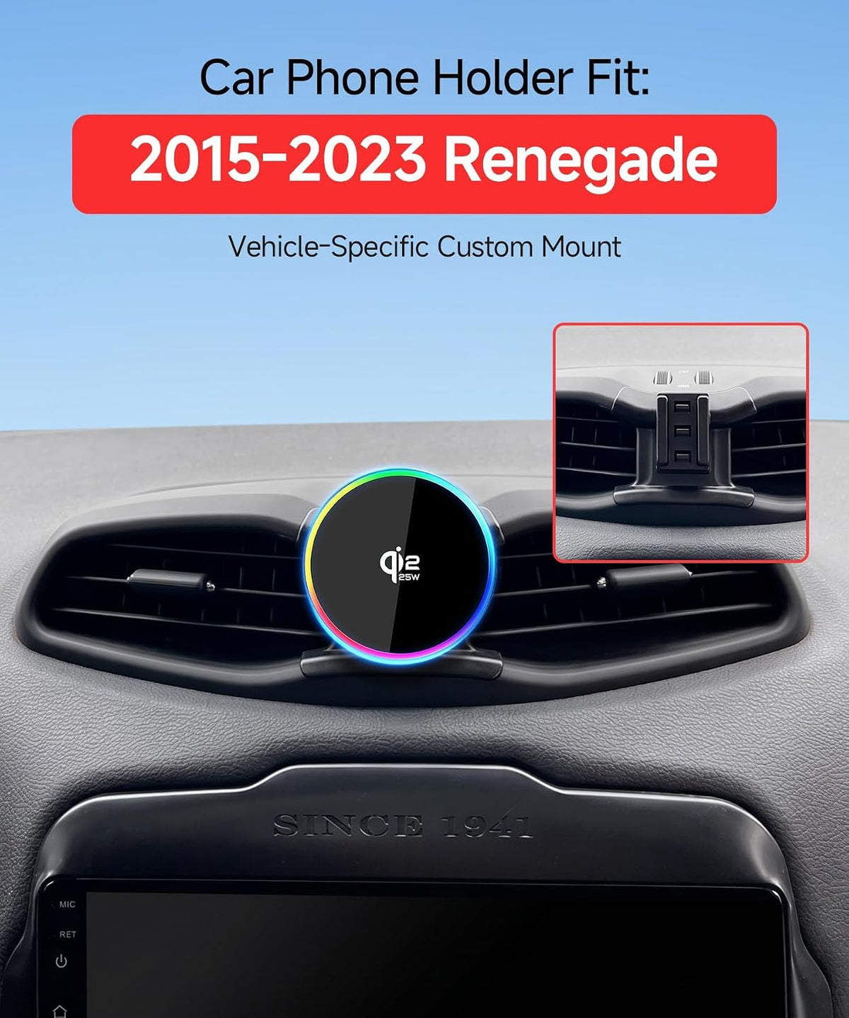 Qi2.2 25W Fast Wireless Charger Car Phone Mount for Jeep Renegade 2015-2023