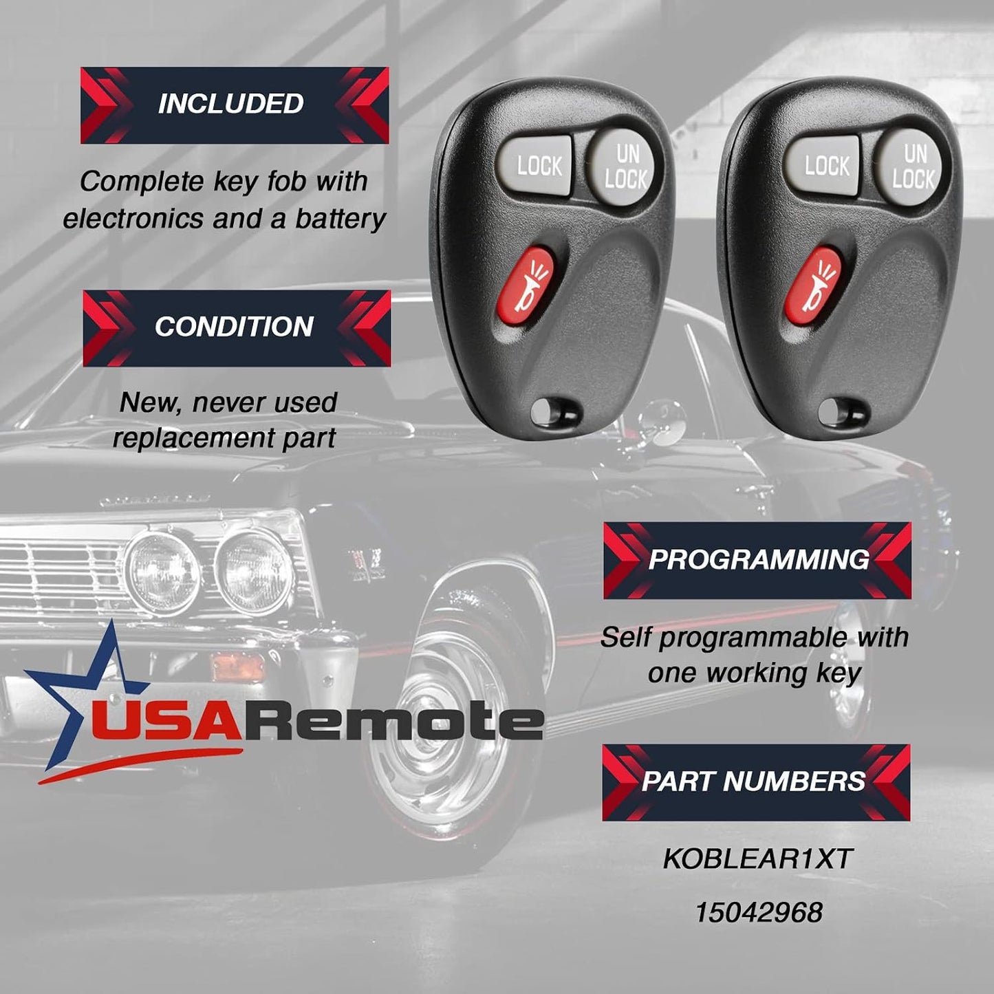 2 Keyless Entry Remote Key Fob - 3 Button