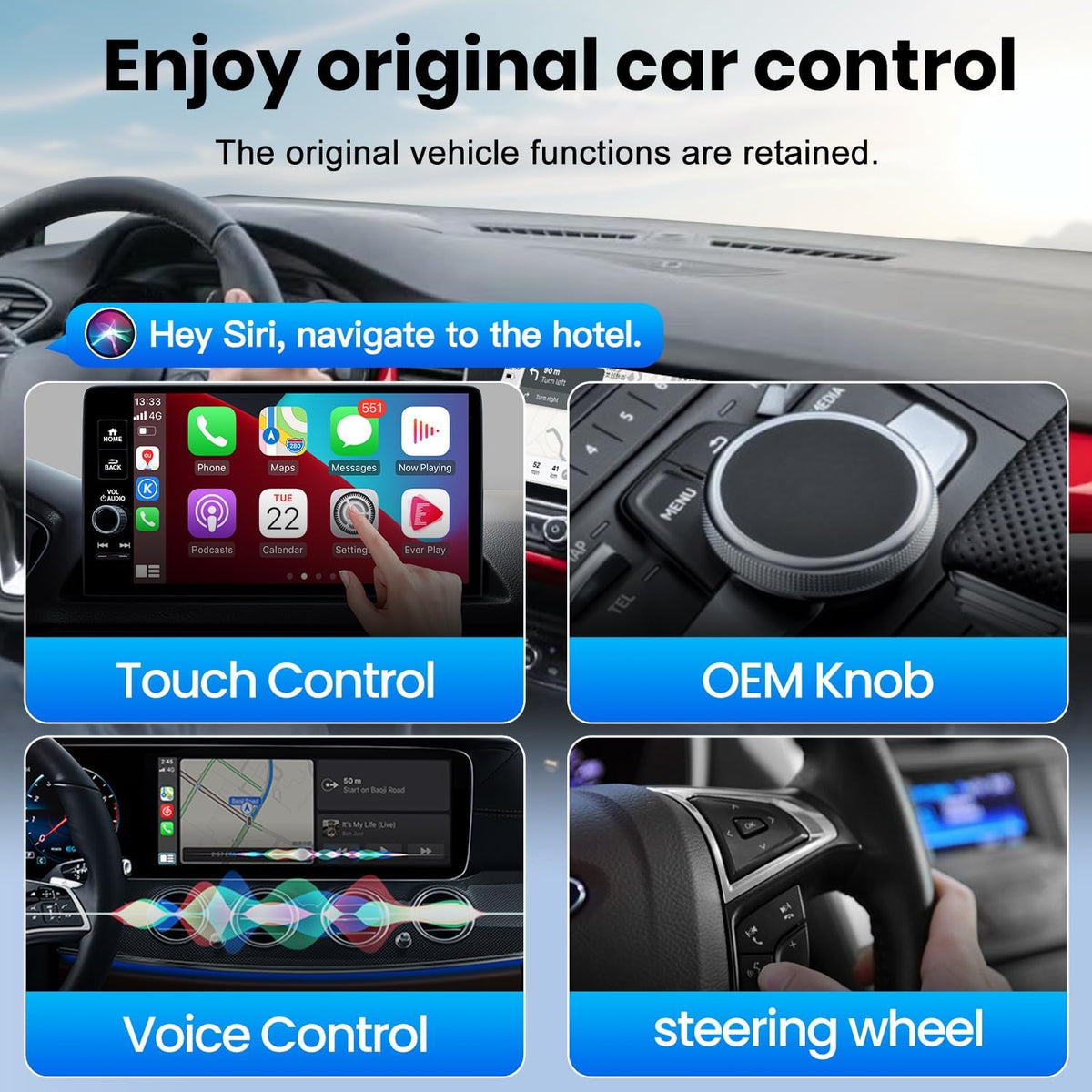 MMB Wireless CarPlay Adapter for iPhone＆Android Auto, Fast Auto-Connect, WiFi 6, Bluetooth 5.4, Convert Wired to Wireless, No Delay, USB-C/USB-A/Extension Cable, Compatible with iOS10+/Android 11+