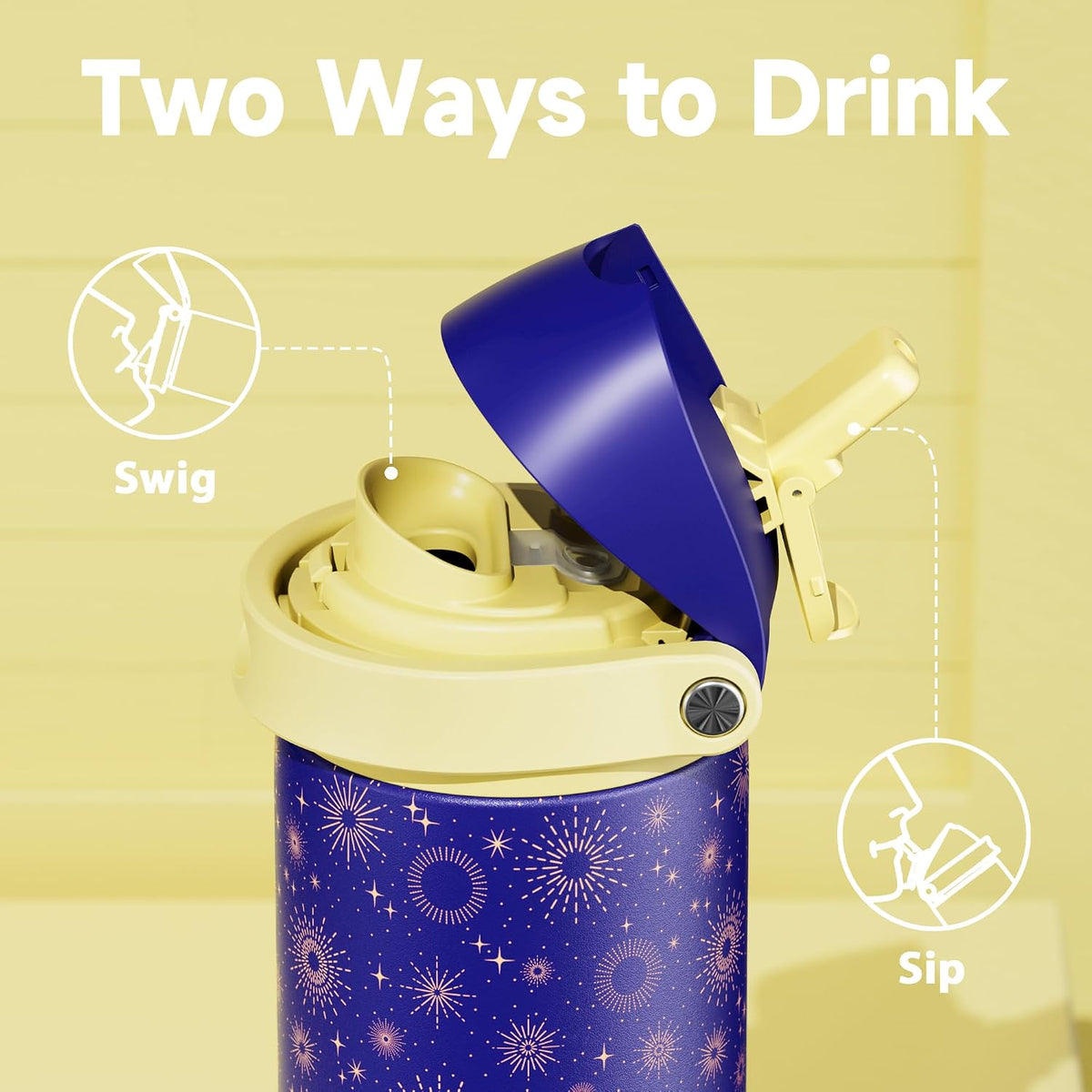 24 oz Insulated Water Bottle for Men: Meoky Stainless Steel Water Bottle with 2-in-1 Straw and Spout Lid - Leak Proof, Cold for 24 Hours, Fits in Car Cup Holder, BPA-Free for Sports Travel, Destiny