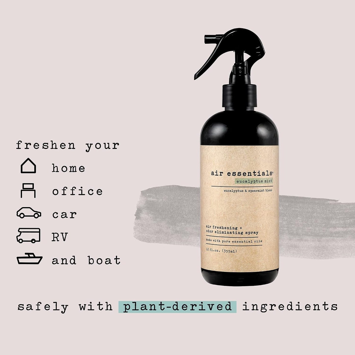 Air Essentials 12 oz Air Freshener & Odor Eliminator Spray - Neutralize Odors from Smoke, Pets, Food & Garbage in Homes, Offices & Cars - Made with Clean Essential Oils (Eucalyptus Mint, 2-Pack)