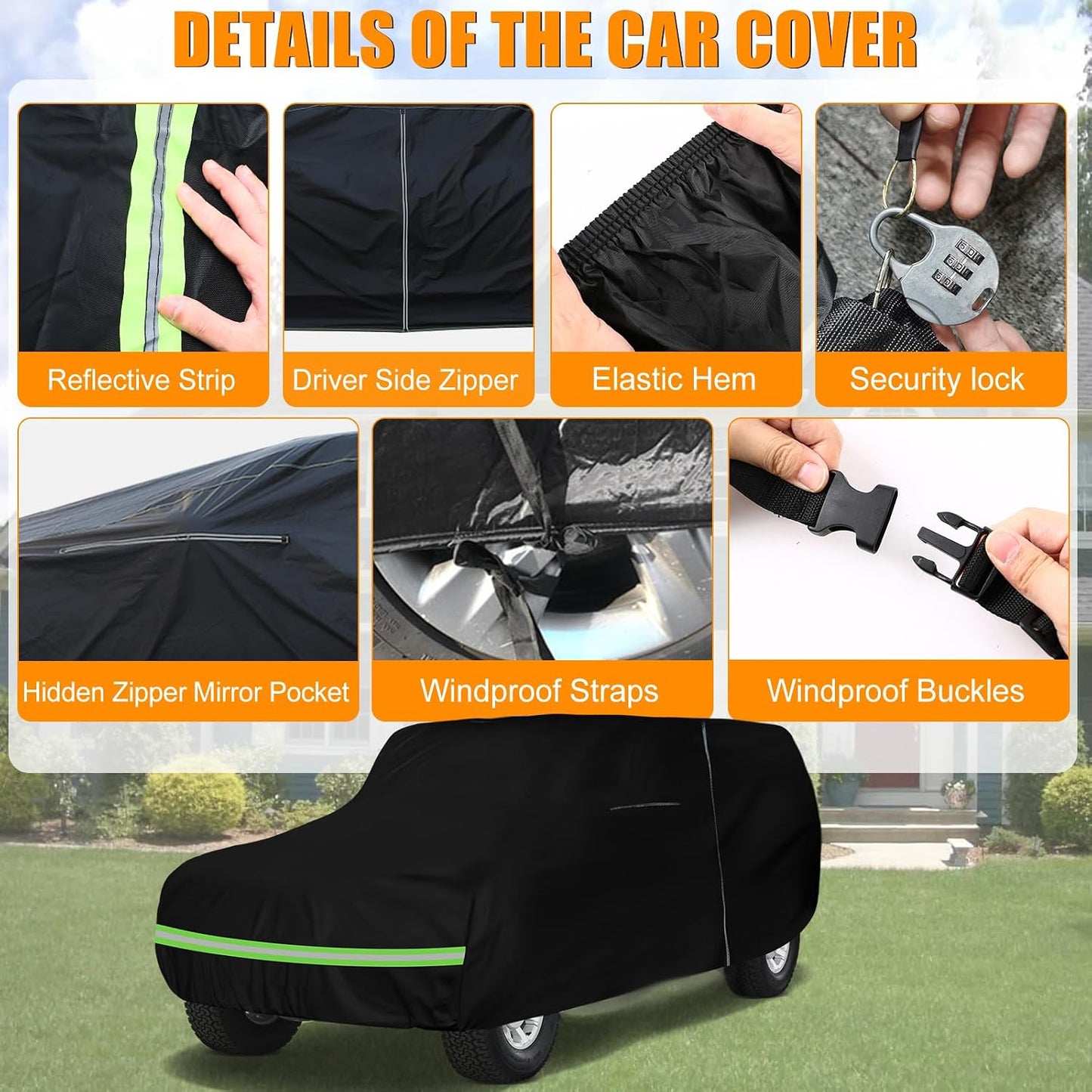 Waterproof Car Covers Replace for 1978-1996 Ford Bronco, 6 Layers All Weather Custom-fit Car Cover with Zipper Door & Windproof Bands for Snow Rain Dust Hail Protection