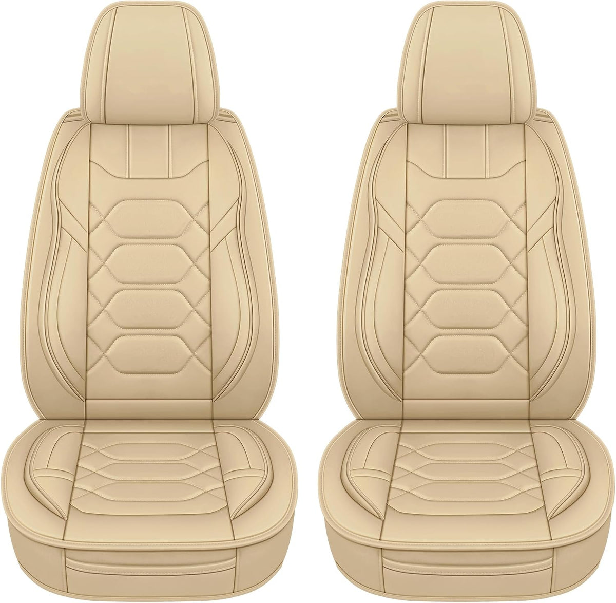 Pariitadin Leather Car Seat Covers Front Pair, Waterproof Breathable Faux Leather Automotive Seat Covers for Cars, Non-Slip Car Interior Covers Universal Fit Most Cars Sedans Trucks SUVs, Beige