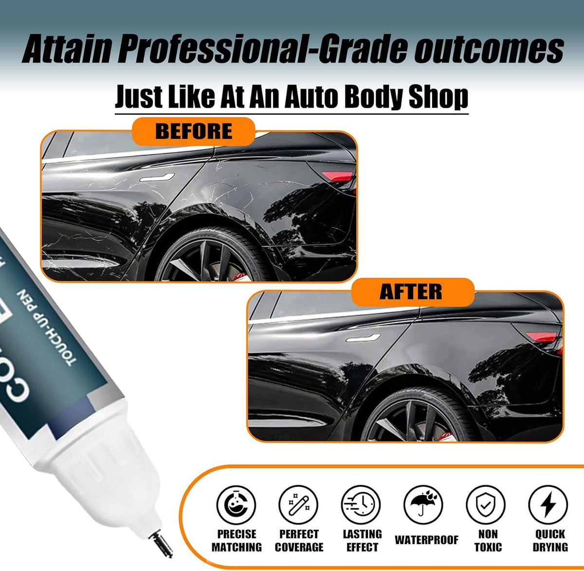 (Solid Black PBSB) Touch up Paint for Tesla Model Y/3/X/S OEM Color Match