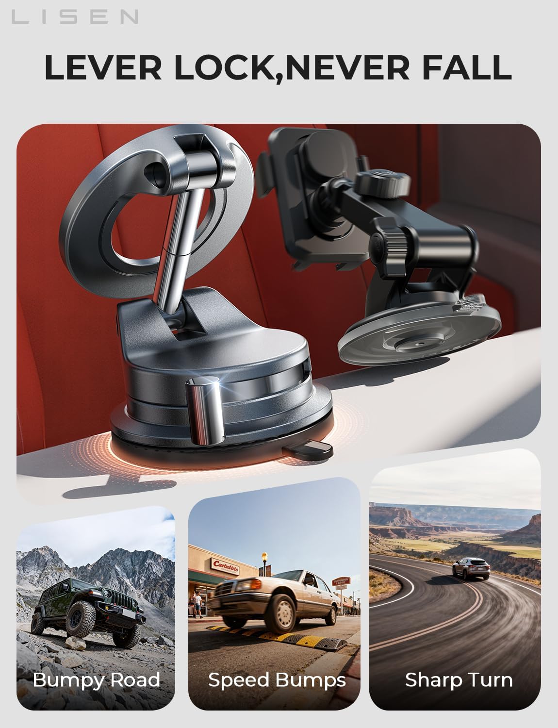 LISEN for MagSafe Car Mount [3800gf Strong Magnet&90+LBS Suction] 360° Adjustable Vacuum Magnetic Phone Holders for Your Car, for iPhone 18 Pro Max 17 16 15 14 13 12 Plus Air for Shower All Smartphone