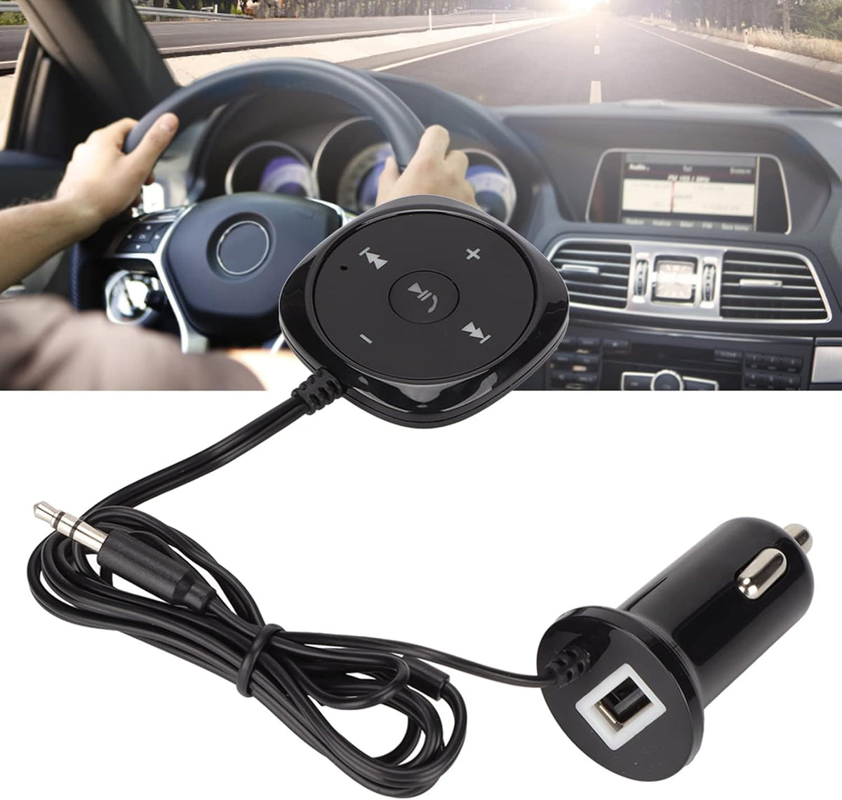 Sanpyl Car Bluetooth 5.0 Adapter, Handsfree Calling & Audio Receiver, 5V 2.1A USB Charging Port, 3.5mm AUX Input for Cars