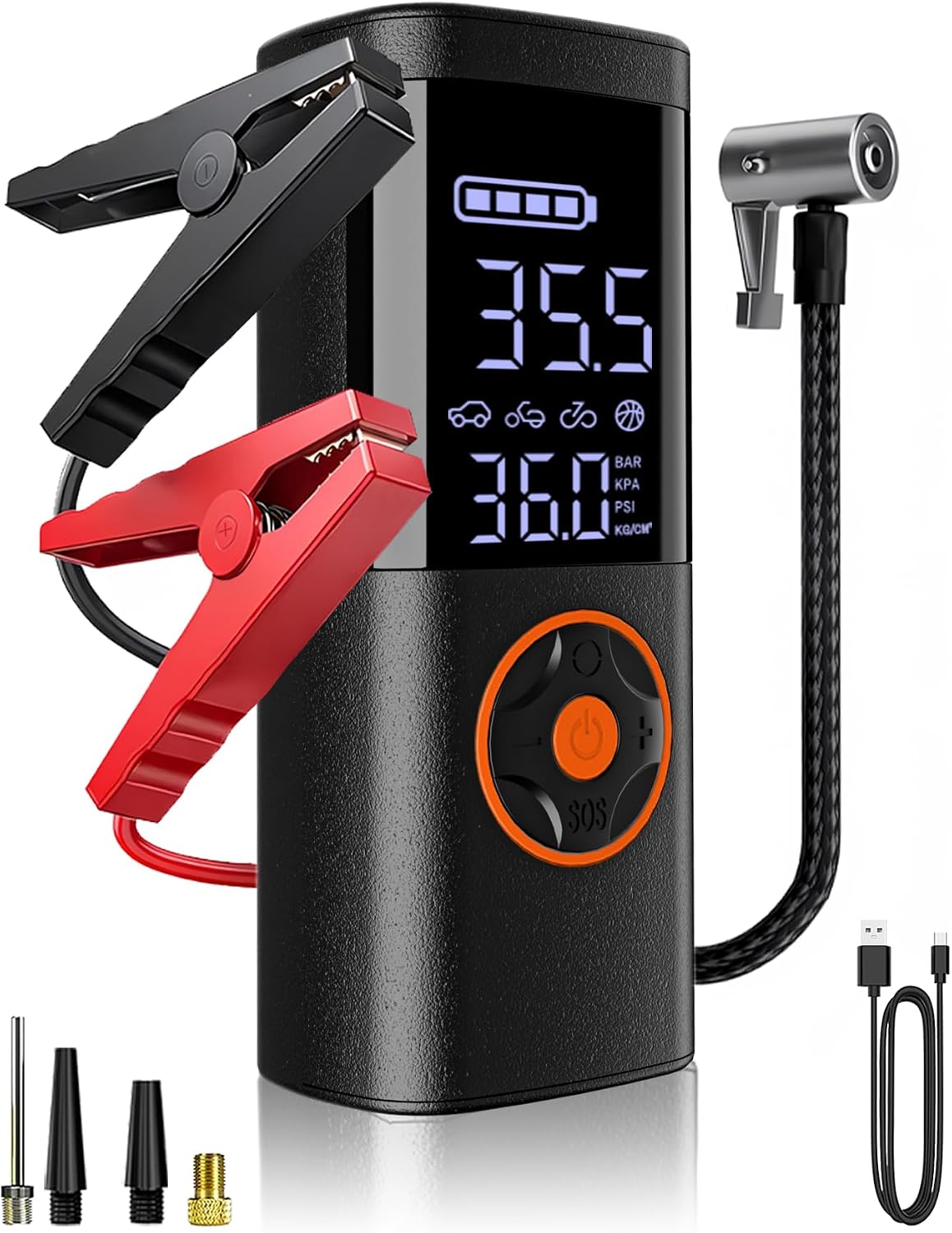 TEMOLA Jump Starter with Air Compressor 14.8V 6000mAh Car Battery Jumper Starter Portable Jump Box and 7A 150PSI Tire Inflator for Cars Trucks SUV with LED Light