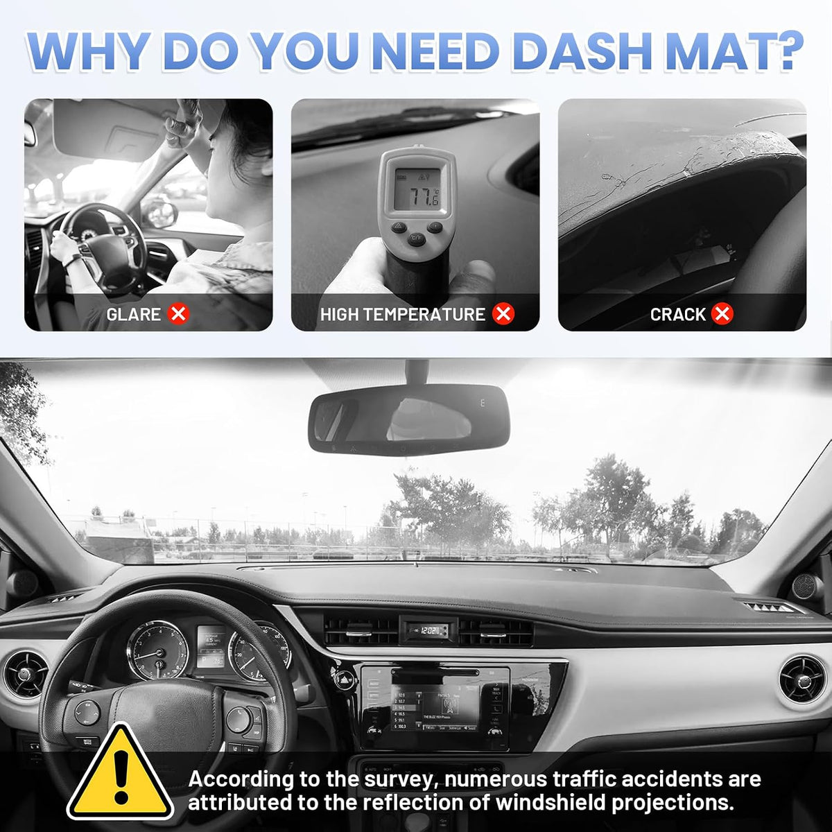 Sunsdrew Black Dash Cover for 2014-2018 Toyota Corolla Dashboard Cover Mat
