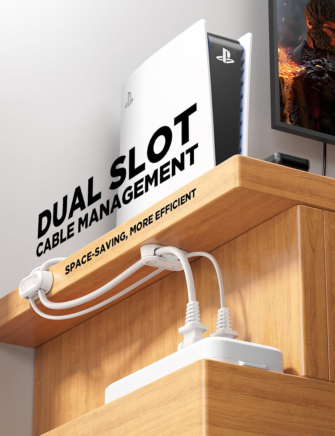 Chfeila 8Pack Magnetic Cable Clips, Dual Slot Cord Holder, White