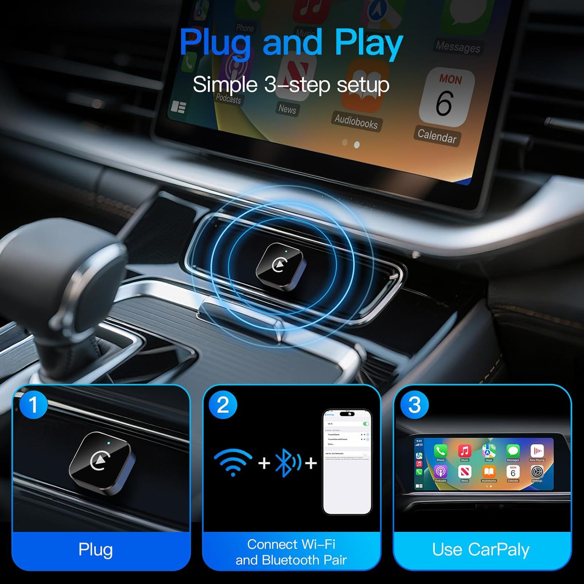 (2026 Upgraded) 2 in 1 Wireless CarPlay Adapter for Apple iPhone＆Android