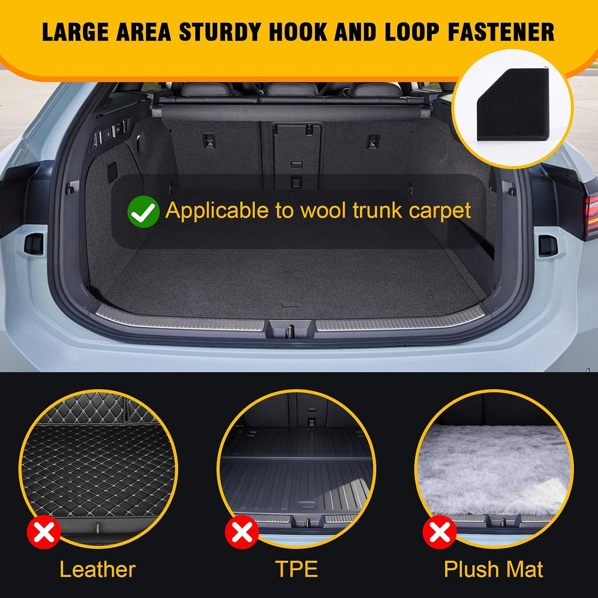 Rislobx 4PCS Car Trunk Organizer Blocks with Hook and Loop Fastener, Automotive Tidy Storage Organisation Accessories for Truck, SUV, Sedan, Available to Wool Carpet (Black)