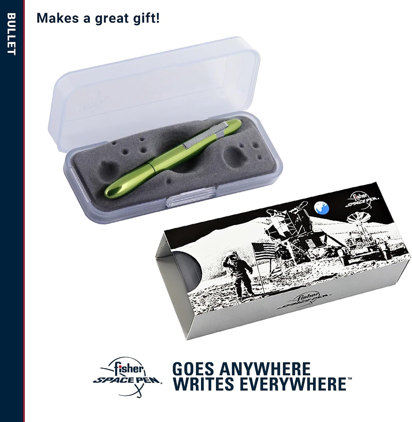 Fisher Space Pen Aurora Borealis Lime Green Bullet Pen, Pressurized Ballpoint Pen, Compact, Writes Upside Down, Extreme Temperatures, Black Ink, Medium Point, Pocket Clip, Gift Box, Made in USA