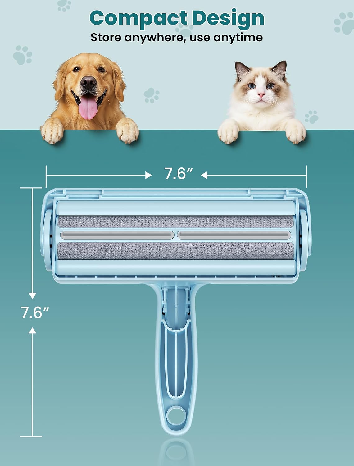 DELOMO Pet Hair Remover Roller: Reusable Lint Roller with Large Fur Bin - Portable Cat and Dog Hair Remover for Couch, Bedding, Car, Rugs & Furniture, Effective and Eco-Friendly, for Multi-Pet Homes