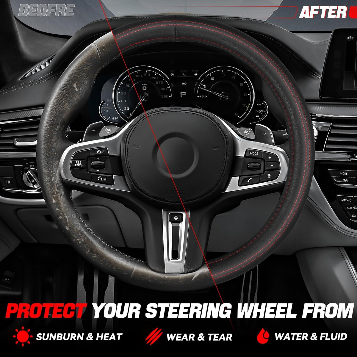 Auto Dynasty Leather Car Steering Wheel Cover Universal 14.5-15 Inch