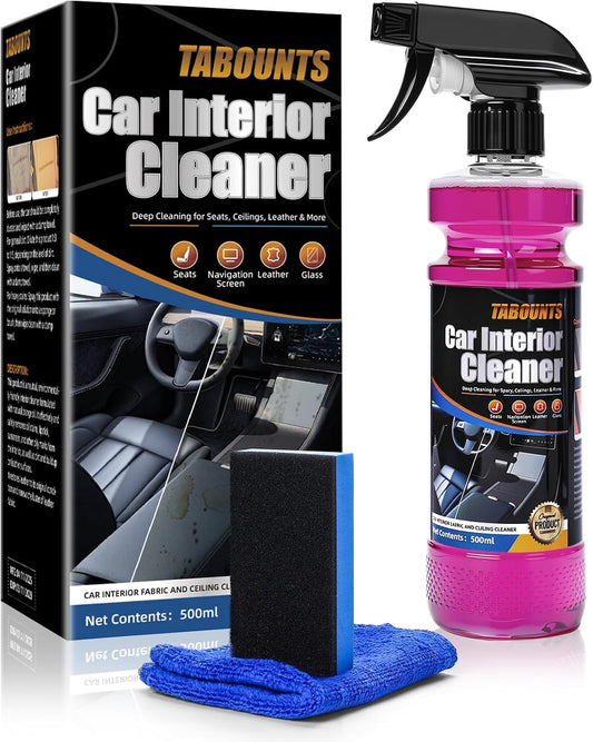 Car Interior Cleaner –Polishing Cleaner-Multi-Surface Auto Detailing for Leather, Glass, Dashboards & More – Dual-Mode Foam & Mist Spray (17oz) with Cleaning Towel