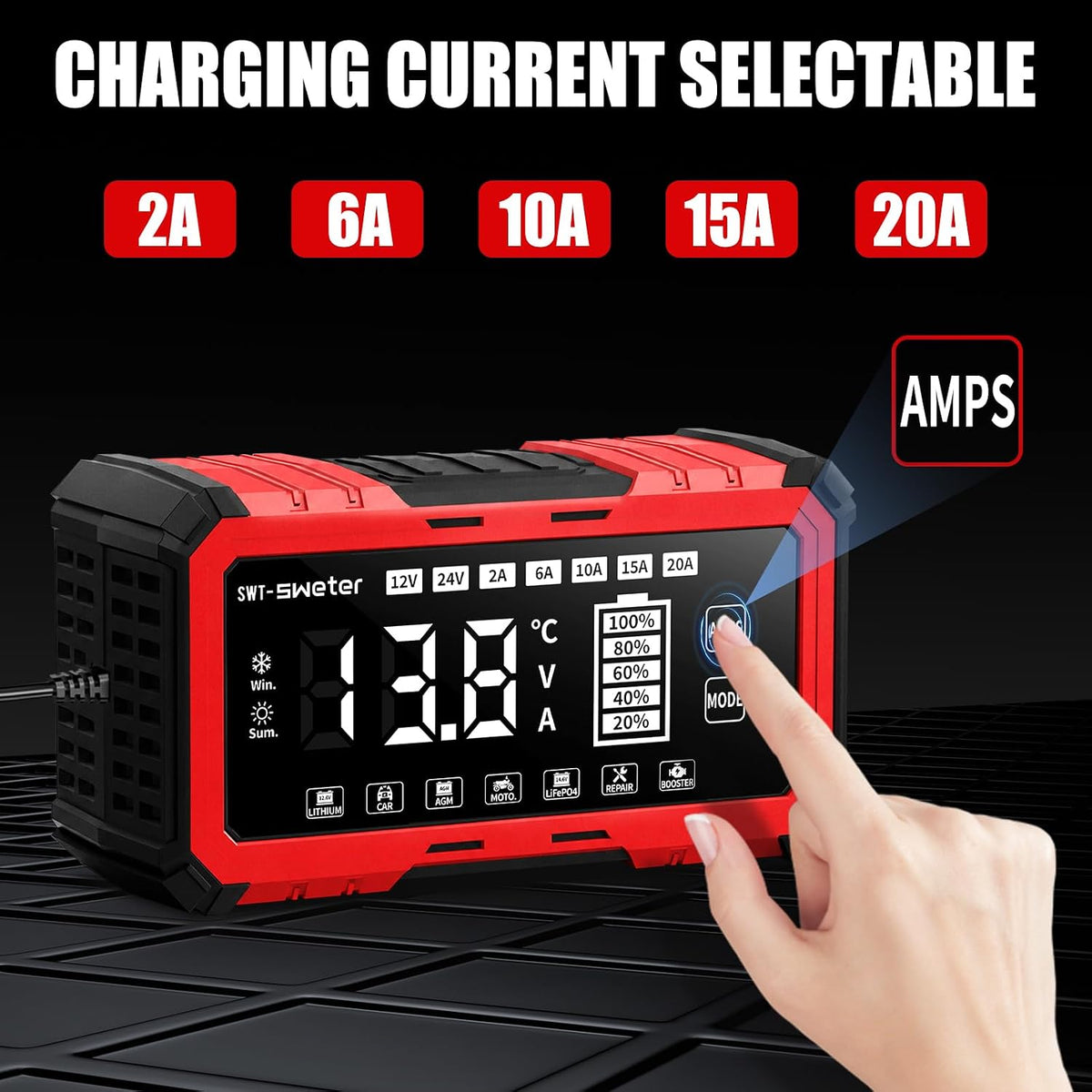 20A Smart Car Battery Charger & Maintainer 12V/24V