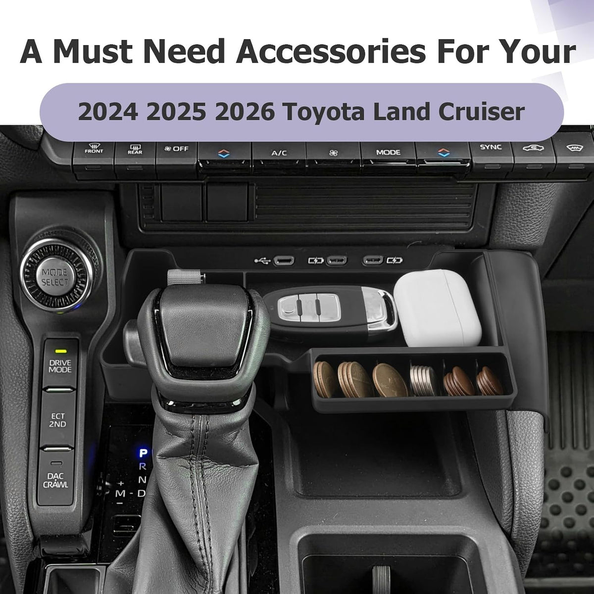 LUWU 2027 Land Cruiser Center Console Organizer - Compatible with 2024-2026 2027 Toyota Land Cruiser Accessories Under Screen Organizer Tray 2026 2027 LC250 Armrest Console Organizer
