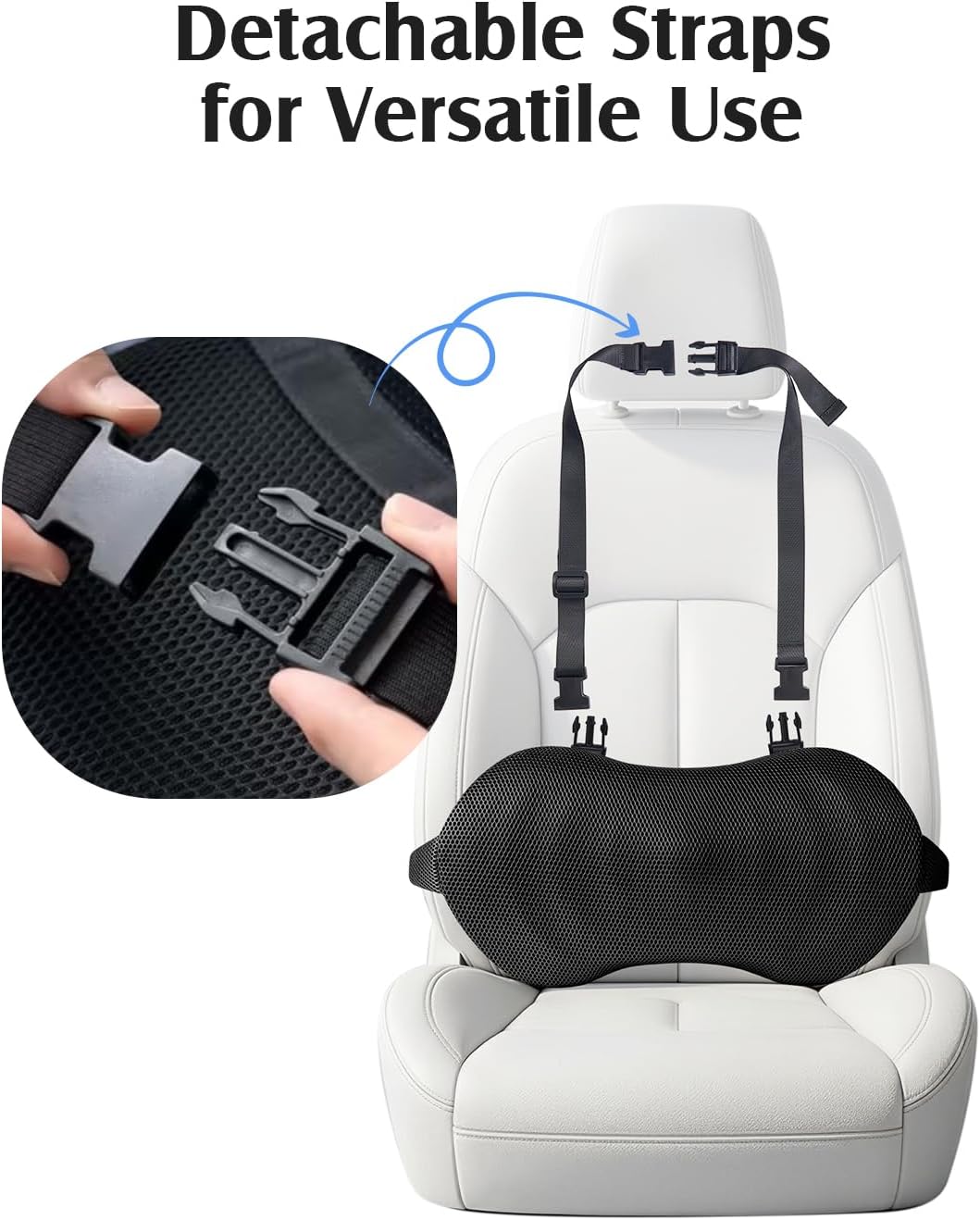 YFONG Lumbar Support Pillow for Car Seat, Back Support with Adjustable Straps Securely Fixed for Driving Seat Pain Relief, Office Chair Car Essentials Back Cushion, Black