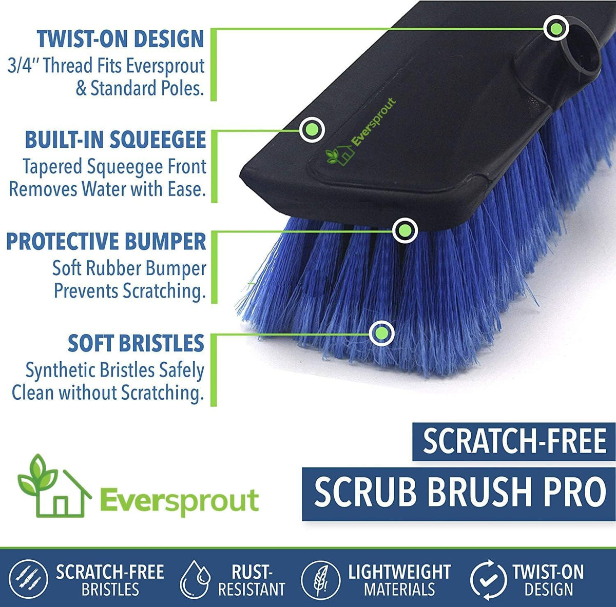 EVERSPROUT Scrub Brush, 1.5 to 3ft Pole, Rubber Bumper, No-Scratch