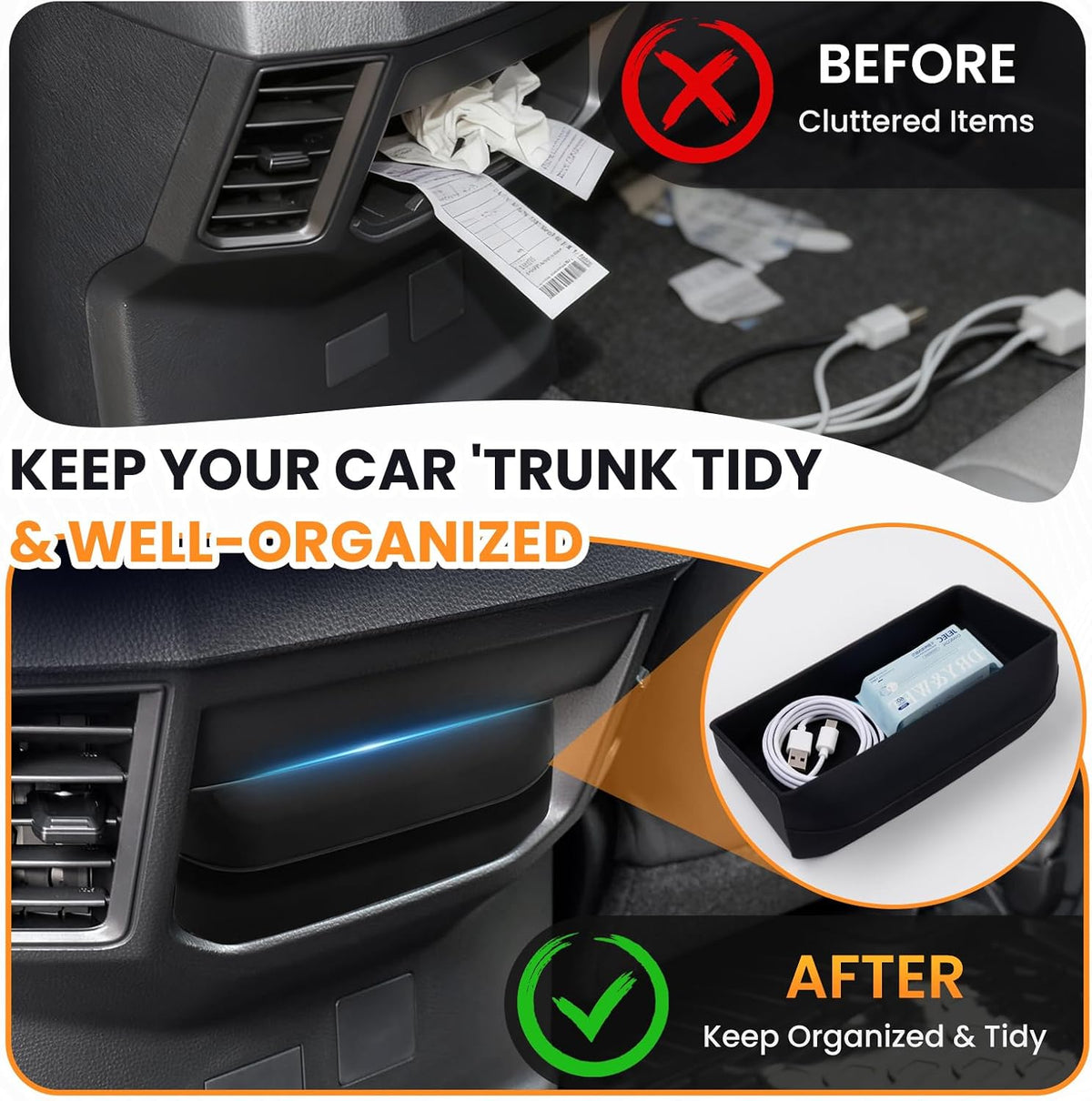 Autorder Rear Center Console Organizer for 2022-2025 2026 Toyota Tundra SR/SR5 Accessories - Rear Armrest Box Air Vent Storage Box - Silicone Black