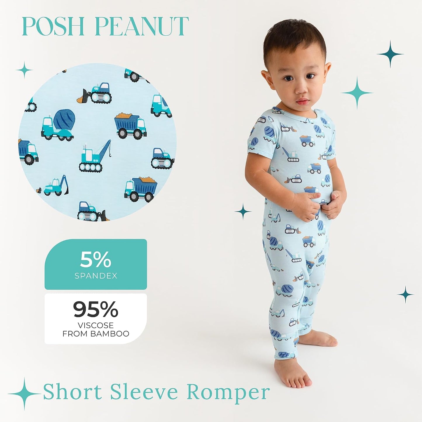 Posh Peanut Baby Romper with Snap Closure - Henley Short Sleeve Baby Boy Outfits - Soft Viscose Baby Pajamas Made from Bamboo