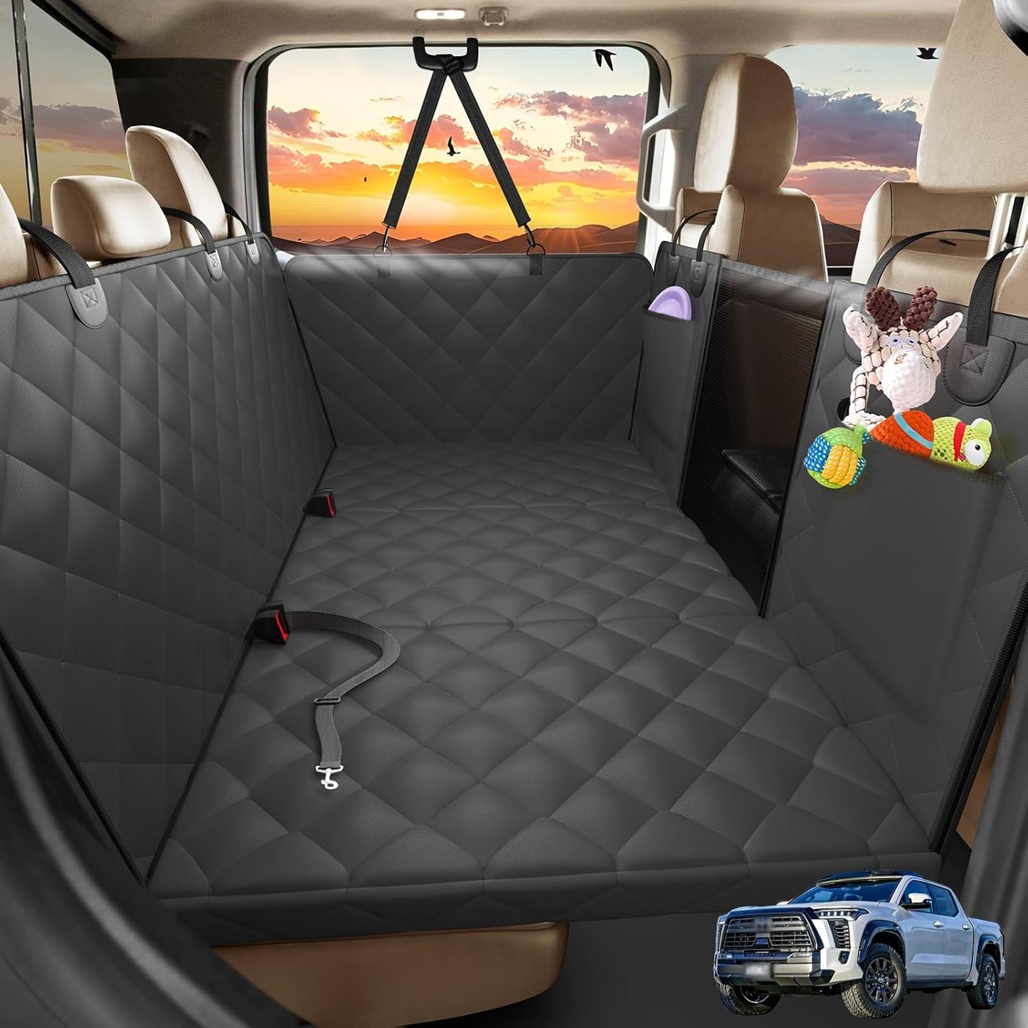 Truck Dog Seat Cover Back Seat, Updated 1.2" Soft Foam with Sturdy 3-Panel Hard Bottom, Waterproof Hammock for Crew Cab – 560lbs Capacity, XL Platform, Comfort for Large and Senior Dogs