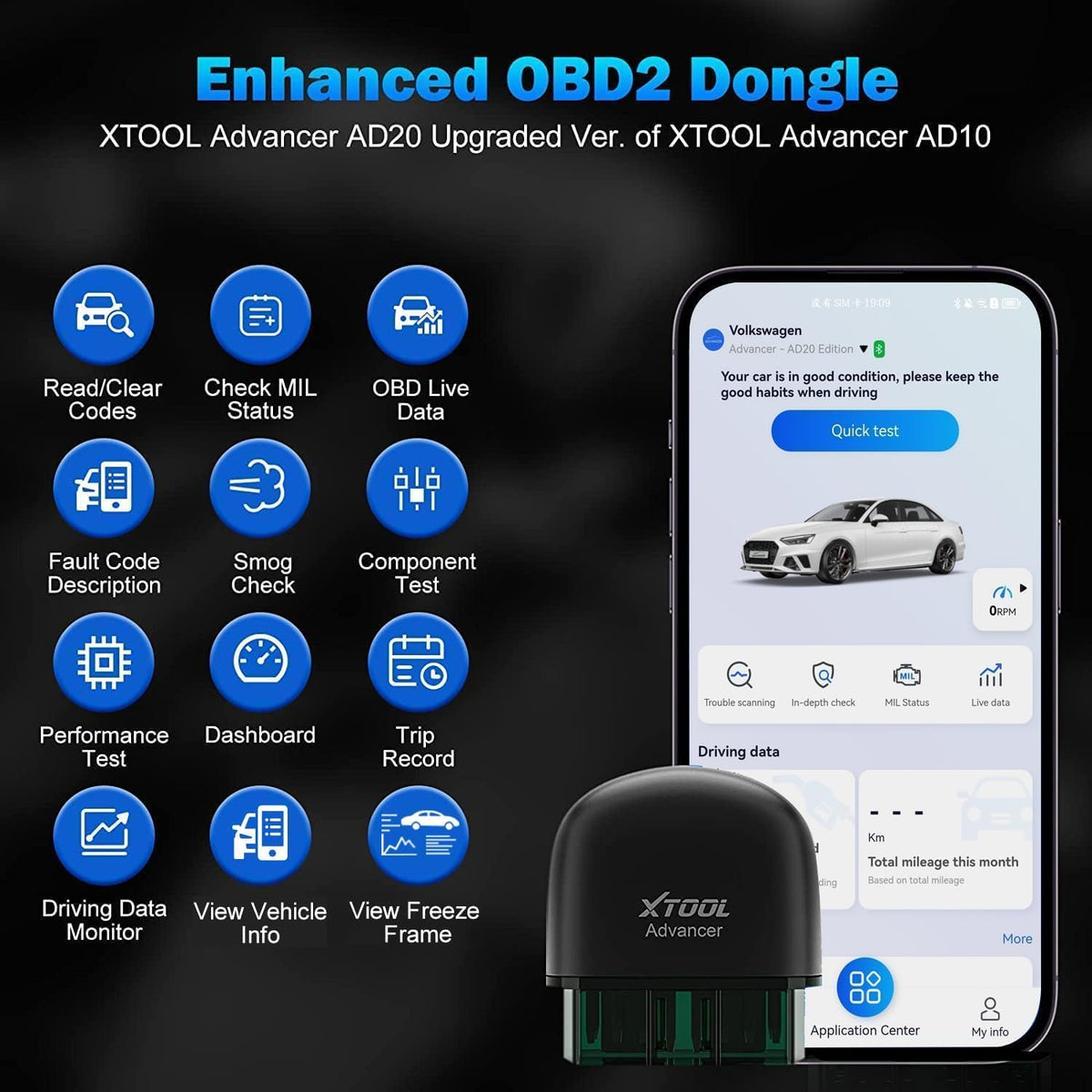 XTOOL Advancer AD20 Bluetooth OBD2 Scanner Diagnostic Tool, Lifetime Update, Check Engine Code Reader for iPhone/Android, Scanner for Car, Mode 6, Live Data, Freeze Frame, Performance/Voltage Test