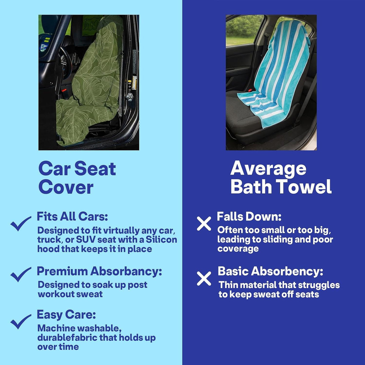 2 Pack Car Seat Towel Covers for Gym, Front Seats, Banana Leaf