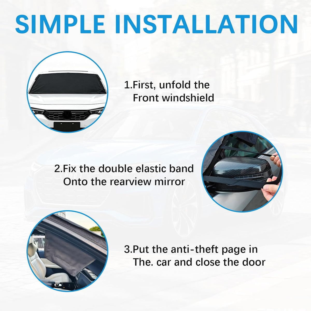 Windshield Cover for Ice and Snow, 600D Oxford Fabric Car Snow Cover, Frost Protector for Cars, SUVs & Trucks, Heavy Duty Windshield Cover with Anti-Theft Straps, Universal Fit, 69" x 42"