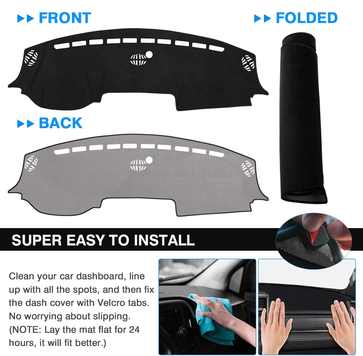Autorder Dashboard Cover Mat for 2019-2023 2024 2025 2026 Dodge Ram 1500 2500 3500 Accessories Dash Cover Flannel Dash Mat Sunshade Glare UV Rays Protector Black