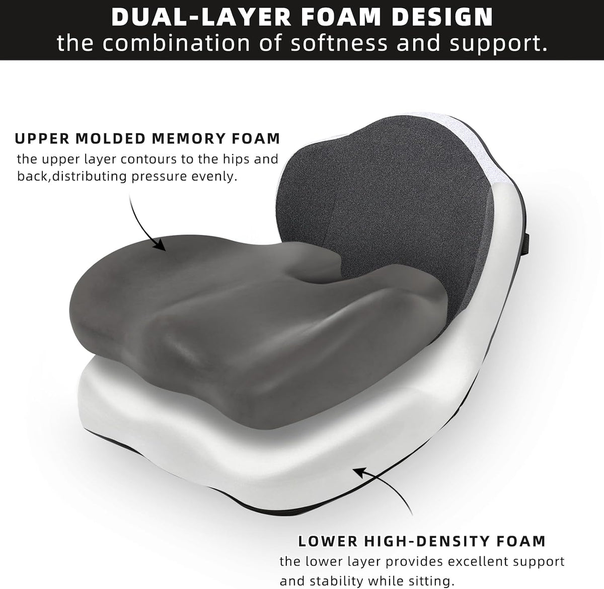 Dual-Layer Memory Foam Car Seat Cushions for Driving, with Lumbar Support
