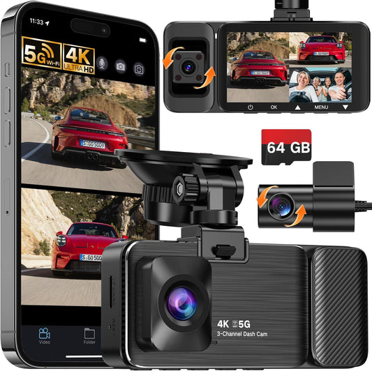 WECOOL 4K UHD 3 Channel Dash Cam Front and Rear Inside