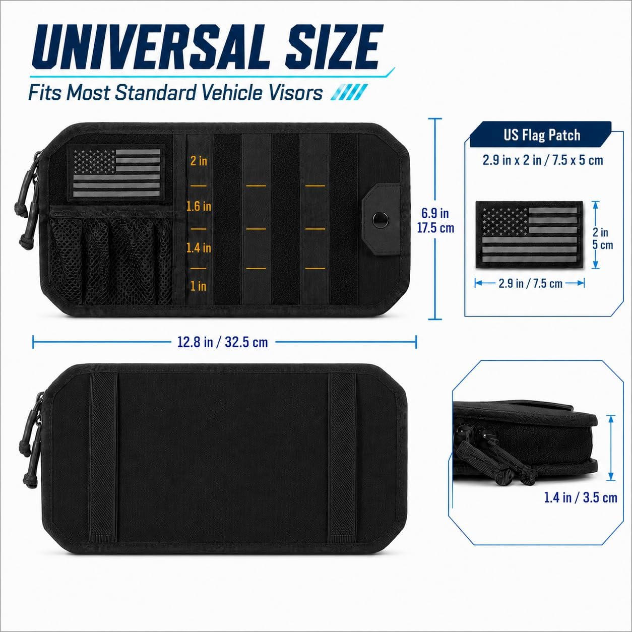 Olaismln MOLLE Car Sun Visor Organizer with Semi-Rigid Panel, Zipper Storage Pouch & Glasses Holder, Adjustable Straps for Police Gear, Overland Accessories, Fits Trucks, SUVs, Jeeps,Pickups