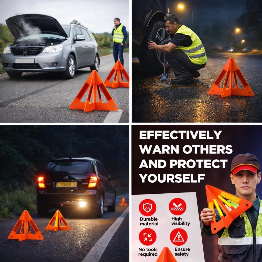 Safety Triangles for Vehicles, 6 Set Emergency Warning Reflective Triangles