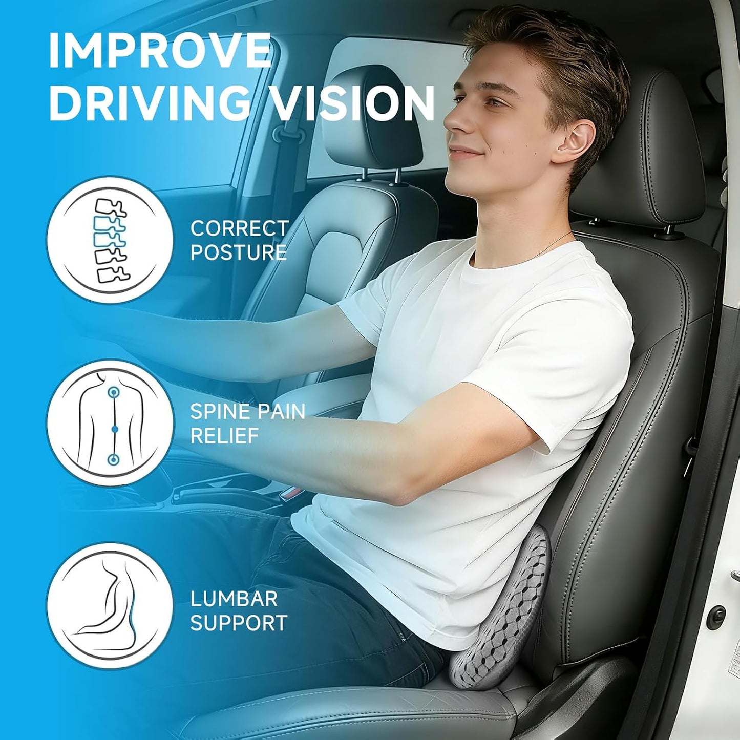 Livtribe Car Seat Cushion - Memory Foam Seat Pad for Sciatica & Lower Back Pain Relief - Driving Cushion with Breathable Mesh Cover - Road Trip Essentials for Drivers (3D Gray)