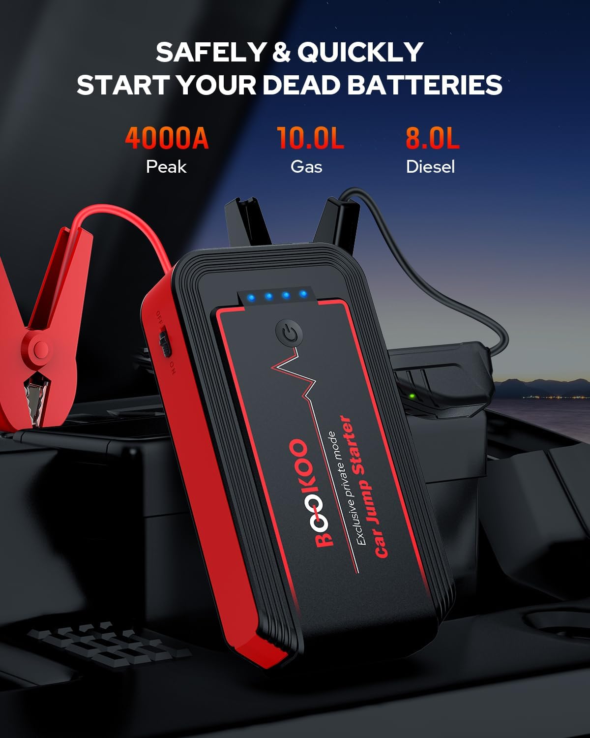 BOOKOO H9 4500A 12V Jump Starter for Car Boat Lawnmower