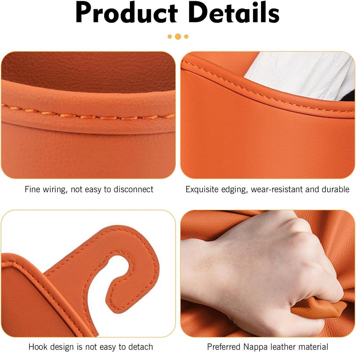 2 PCS Car Seat Back Headrest Cup Holders, Leather Large Capacity Organizer for Cup & Phone & Trash, Anti-spill Multi-functional Hanging Storage Bag, for Cars SUVs Trucks (Orange)
