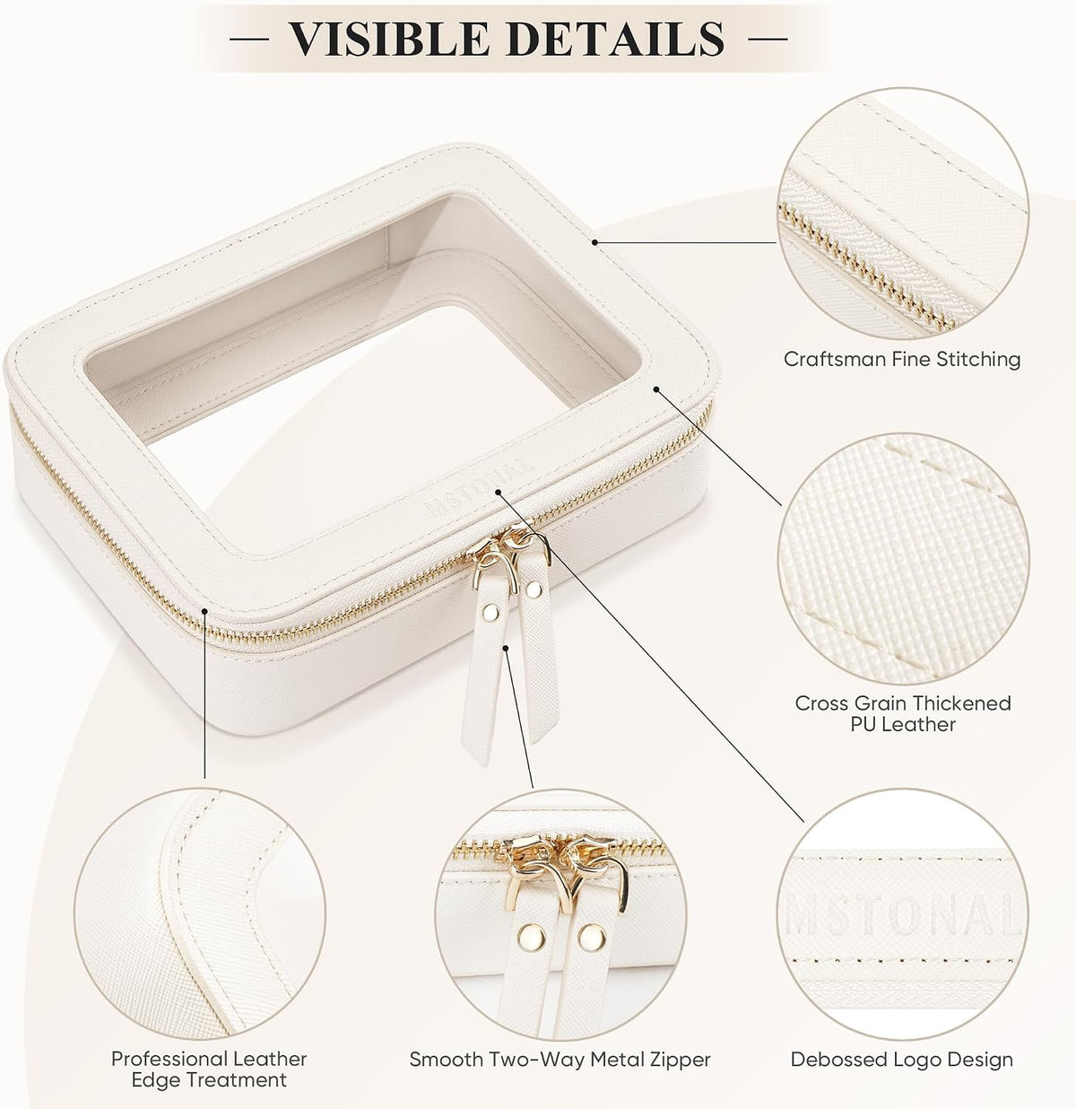 Clear Makeup Bag, Cosmetic Make Up Pouch with Zipper,Medium Ivory