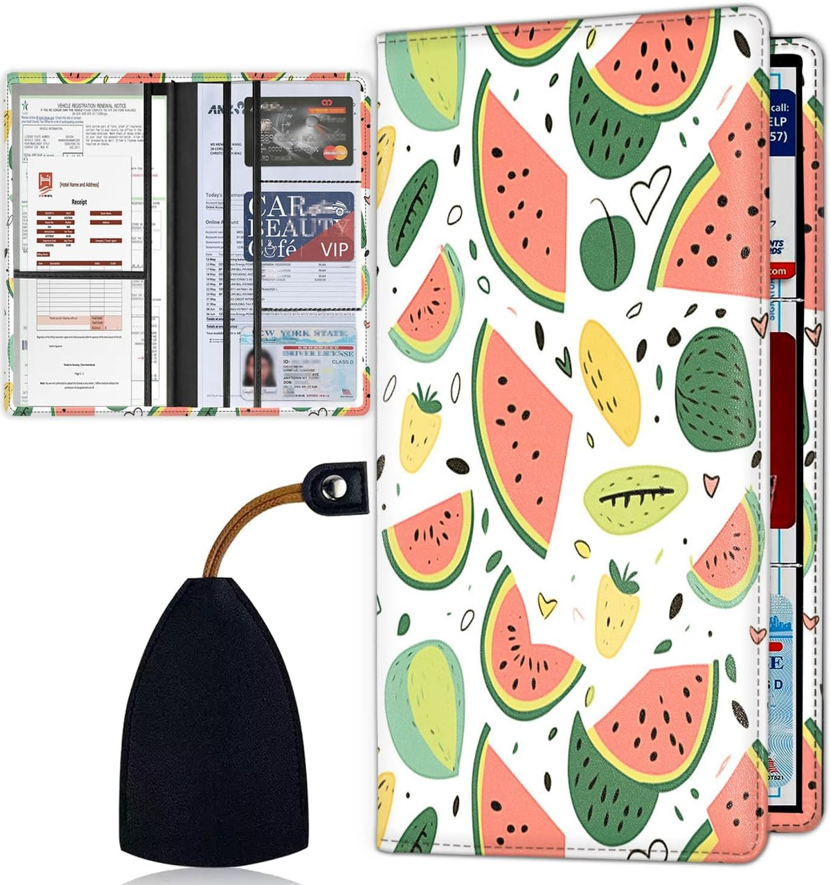 Car Registration Holder, Waterproof PU Leather Vehicle Card Document Glove Box Organizer, Women Interior Auto Accessories Case for Cards, Driver License Car Insurance Holder, Cool Giraffes Pattern