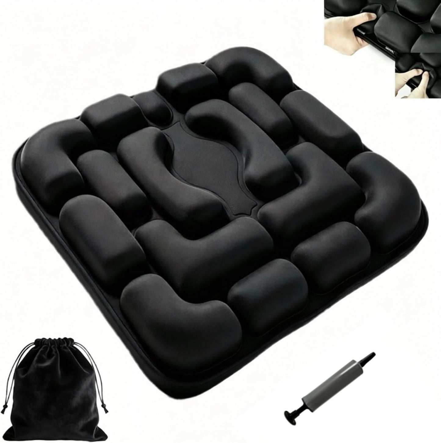 Sondor Inflatable Travel Seat Cushion, Ergonomic Cutout for Long Sitting | Press-to-Inflate Cushion for Airplane, Car, Office & Wheelchair; Hollow Cutout boosts airflow & eases hip pressure