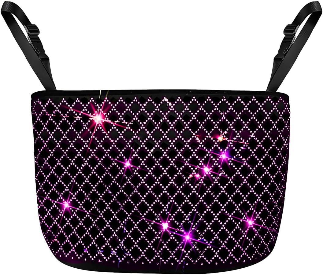 zipelo Bling Car Net Pocket Handbag Holder, Rhinestone Vehicle Backseat Purse Organizer Between Seats, Diamond Hanging Storage Bag Barrier of Pet Kids, Universal Automotive Accessories (Pink)